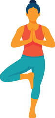 Woman in Tree Pose Yoga Position Flat Illustration