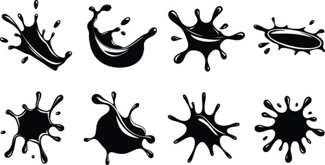 Water wave, splash, and droplet silhouette icon set vector illustration