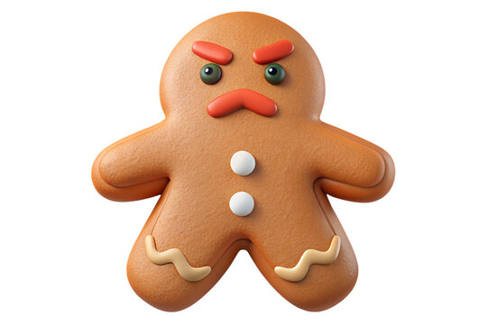 Grumpy gingerbread man with frowning face and angry expression