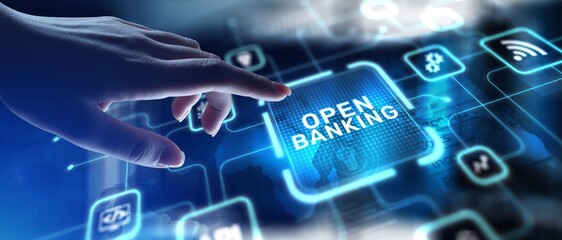 Open Banking Enabling Secure Financial Transactions and Data Sharing, projection on a virtual...