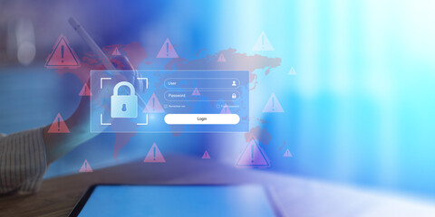 Cybersecurity Login Protection Against Global Threats Illustrated on Virtual Interface.