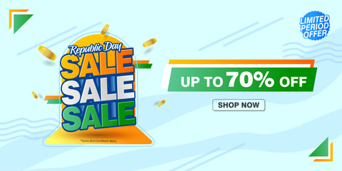 Eye-catching Republic Day sale banner featuring a limited period offer message with Indian tricolor styling. Perfect for e-commerce sales, festive campaigns, online ads, website sliders, and promotion