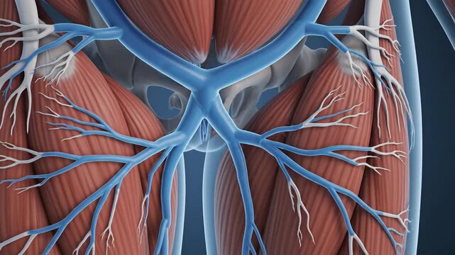 Anatomical animation of the human obturator nerve and surrounding musculature.
