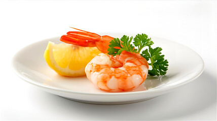 皿に乗せたエビ、明るいアップ