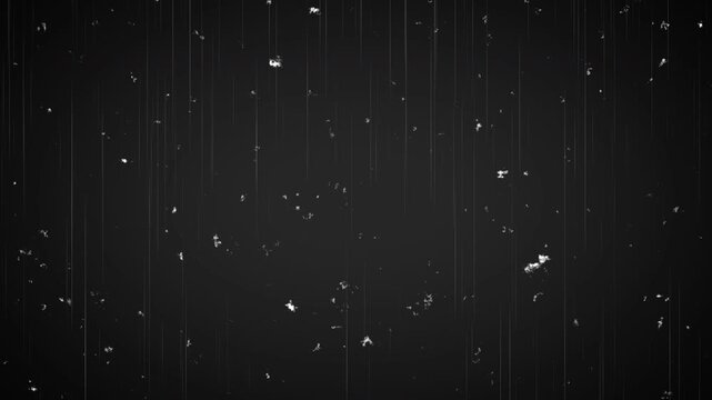 White scratches and roughness on a black screen. Effect of old film noise. Stock video with retro nostalgic effect.
