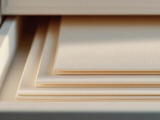 Discover the elegant stack of textured paper sheets, perfect as a clean background for your creative designs and presentations, showcasing natural light and subtle details.