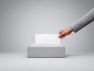 Hand placing a vote ballot into a box, symbolizing election choice and democratic participation for future decisions and important selections.