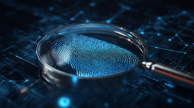 Digital forensic fingerprint magnifying security concept - Powered by Adobe