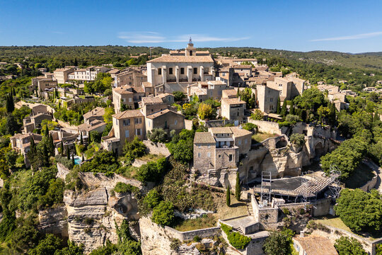 Gordes village in Luberon, Aerial view. Provence, France.