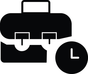Black briefcase and clock on white background representing time management