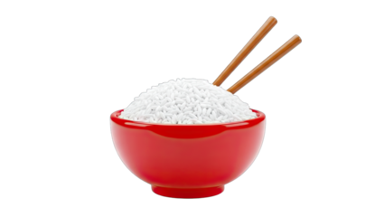 Rice Bowl with Chopsticks on White Background
