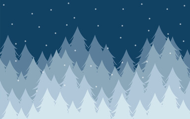 Snowy Winter Forest Under Starry Sky Background