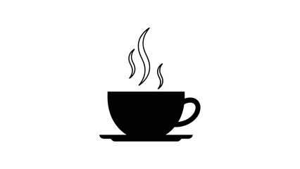 Black Silhouette of a Steaming Coffee Cup on a Saucer.
