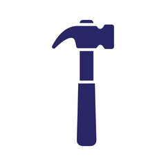 Hammer icon in dark blue on white background