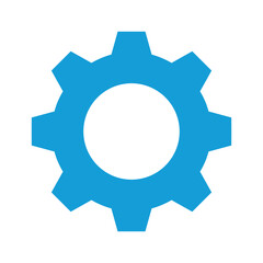 Blue gear icon on white background
