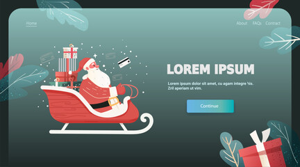 Santa Christmas online shopping presents sleigh festive digital holiday gifts payment cards winter leaves website banner template
