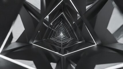 A mesmerizing journey through a dark futuristic triangular tunnel illuminated by glowing white neon lights creating an endless abstract geometric scifi portal with a deep sense of digital technology . - Powered by Adobe