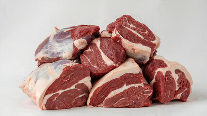 Fototapeta premium Fresh Raw Beef Meat Cuts on White Background