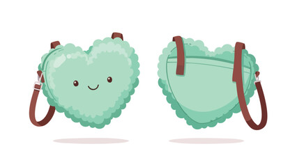 Adorable Heart-Shaped Mint Green Shoulder Bag with Cheerful Smiling Face and Adjustable Brown Straps for Trendy Style