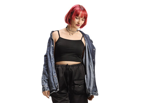 Young female with red heair wearing denim shirt