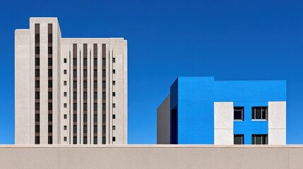 Modern Architecture Contrast with Blue Sunny Sky Background