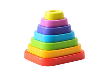 Rainbow stacking ring toy with yellow top piece on black background rings colors