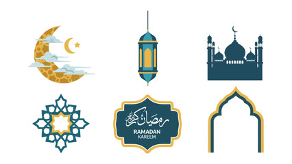 Ramadan Kareem Illustration: Festive illustrations capture the spirit of Ramadan Kareem with Islamic motifs: a crescent moon, a mosque silhouette, and lantern designs.