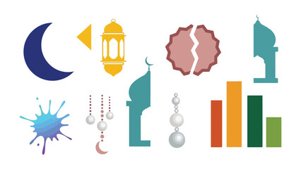 Islamic Symbols for Celebration: A collection of vibrant and colorful Islamic symbols and design elements, perfectly crafted for festive occasions.