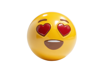 Yellow emoji face with red heart eyes and open mouth on black background image 2
