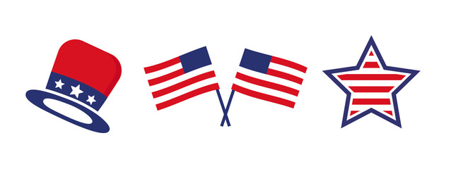 flat vector American patriotic symbols set 