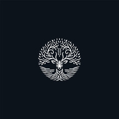 Deer tree logo style icon design template vector illustration