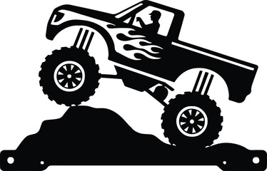 truck silhouette off road vehicle climbing rocky terrain vector
