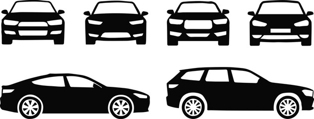 Obraz premium car front and side silhouettes vector set for design use