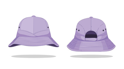 Fototapeta premium Fashionable lilac bucket hat illustration showcasing both the front view and the rear design details against a white backdrop