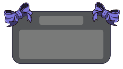 a solid dark slate gray/charcoal background. The note/label is decorated with two stylized royal purple ribbon bows perched on the top corners. It features two empty, rounded rectangular fields