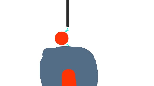 A scarlet ball of energy hovers above the colorful structure. Above this object is an energy rod with lightning bolts.