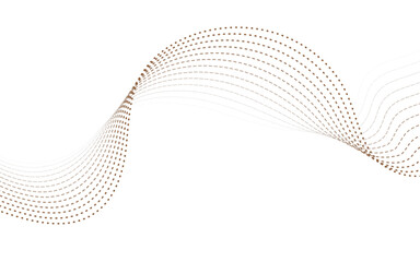 Abstract Brown Wave Pattern Of Dots And Lines Forming Graceful Curves Across White Background.