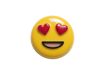 Fototapeta premium Yellow emoji face with red heart eyes and open mouth on black background image 1