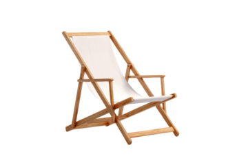 Wooden deck chair with white canvas fabric on black background deckchair beach