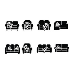 Sleepy slouched  Pizza on Couch vector illustration.