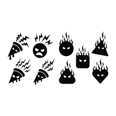 Pizza Chest Angry faces and flames fire icons.