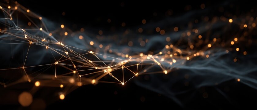 Abstract technology network with glowing energy lines and connected nodes representing data flow, digital transformation, innovation, and modern business connectivity.