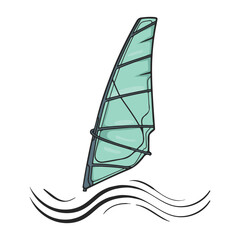 Windsurf sail isolated in ocean waves marine outdoor sports equipment cartoon vector