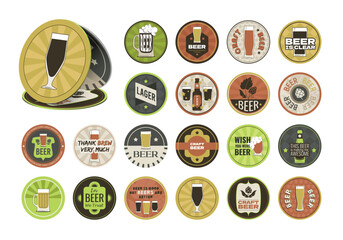Round Retro Styled Beer Mats Vector Set 10,7 mm