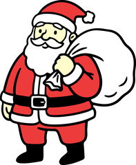 Jolly Santa Claus Carrying Sack of Gifts Christmas Illustration