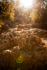Steep rocky path leading to Mount Križevac in Medjugorje, the difficult pilgrimage road to the Krizevac Cross, symbolizing faith, endurance, prayer, and spiritual journey.
