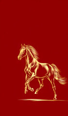 Golden Horse Chinese New Year Red Background Traditional Festival Art.