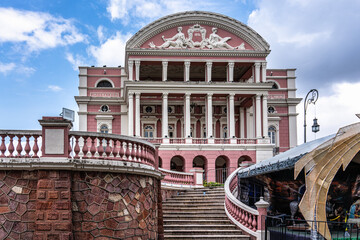 Facade of the imposing Amazonas Theater in the city of Manaus in Brazil. Symbol of the golden period of rubber in Brazil