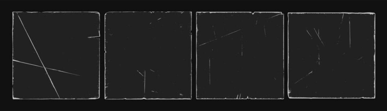 Distressed square old paper frame torn edge grainy overlay texture set. Authentic vintage overlay collection for retro vinyl record, scratched album art, rough poster mockups, and aged graphic design.