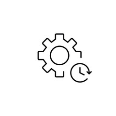 Data synchronisation, timed settings and system maintenance schedule. Cogwheel and clock. Pixel perfect, editable stroke vector icon